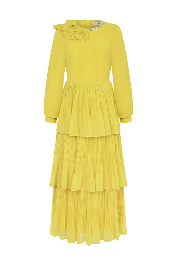 Senna - ADELLA PİLELİ MİMOZA ELBİSE