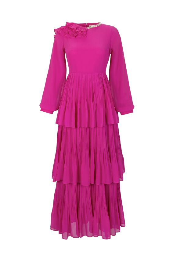 Senna - ADELLA PİLELİ FUŞYA ELBİSE