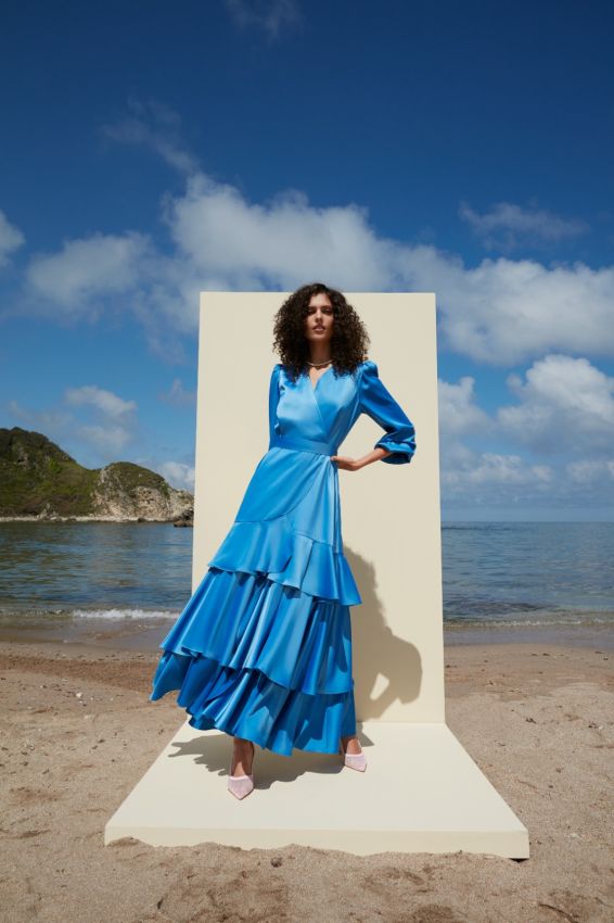 Senna - COCOROCCO PİLELİ SAKS ELBİSE