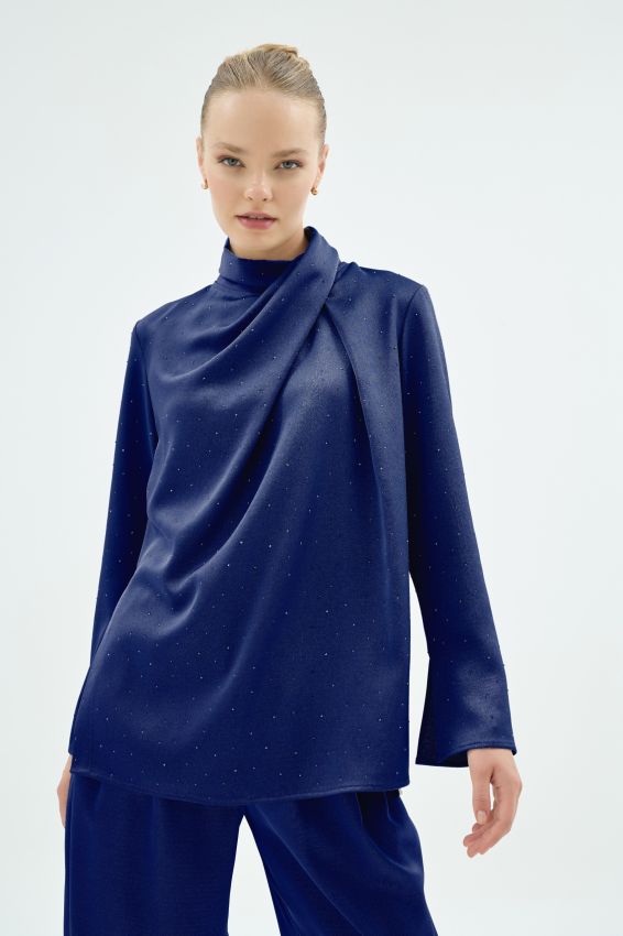 Senna - CRISTALLE TAŞLI BLUZ LACİVERT