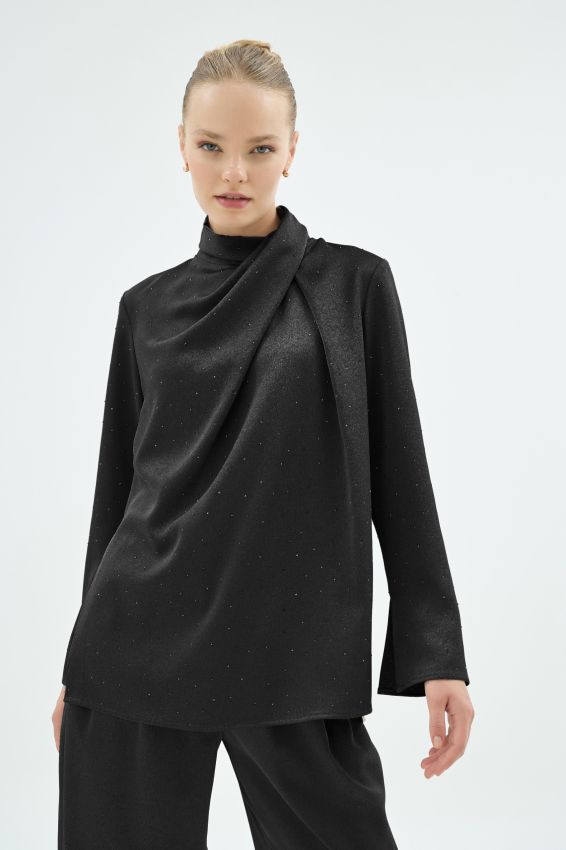 Senna - CRISTALLE TAŞLI BLUZ SİYAH