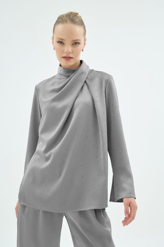 Senna - CRISTALLE TAŞLI BLUZ GÜMÜŞ