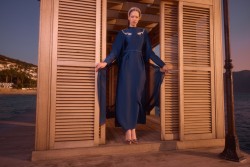 SHOSAN LACİVERT ELBİSE - Thumbnail